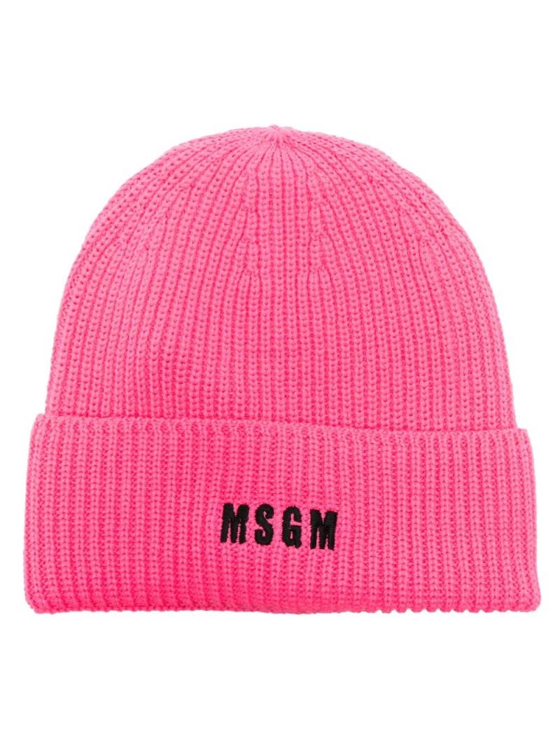 MSGM logo-embroidered ribbed-knit beanie - Pink von MSGM