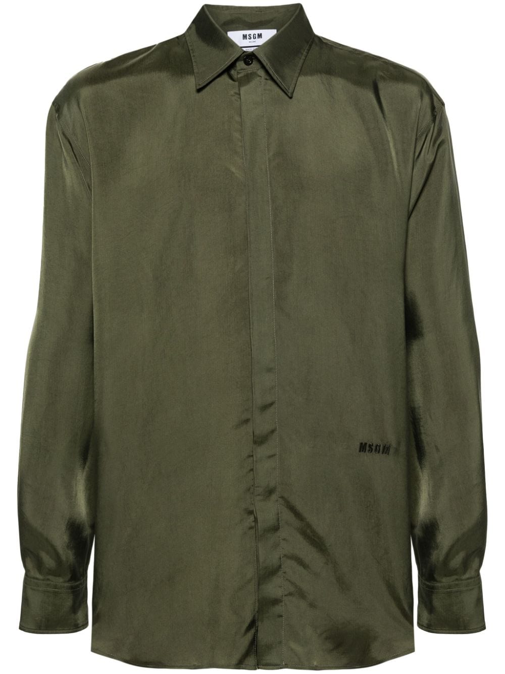 MSGM logo-embroidered satin-finish shirt - Green von MSGM