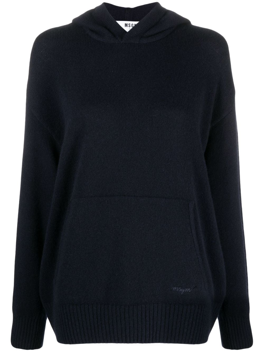 MSGM logo-embroidered wool-cashmere hoodie - Blue von MSGM