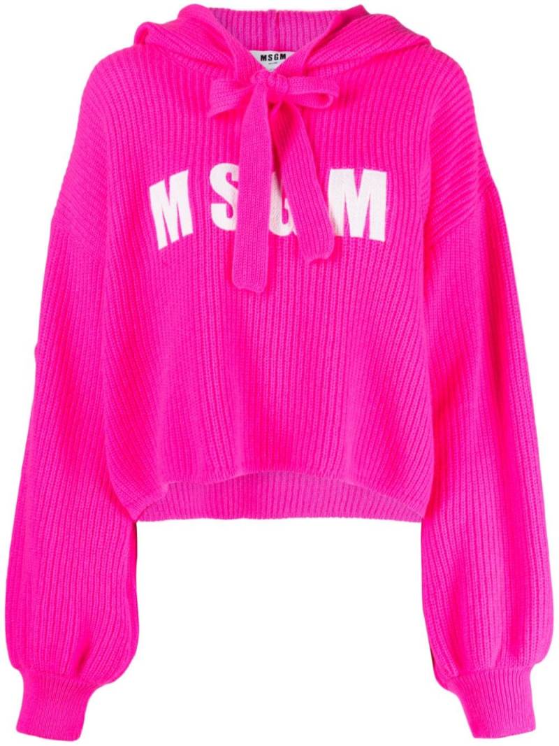 MSGM logo-patch wool-cashmere hoodie - Pink von MSGM