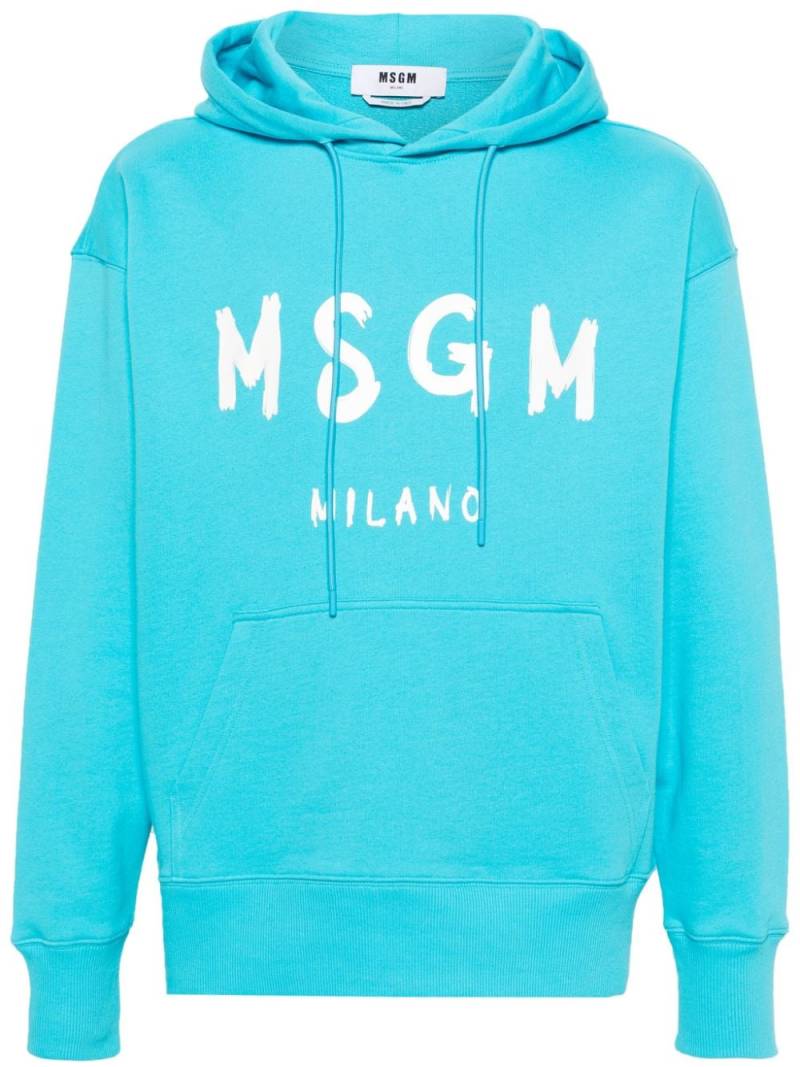 MSGM logo-print cotton hoodie - Blue von MSGM