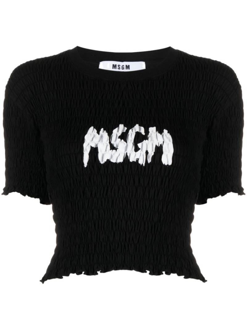 MSGM logo-print smocked top - Black von MSGM