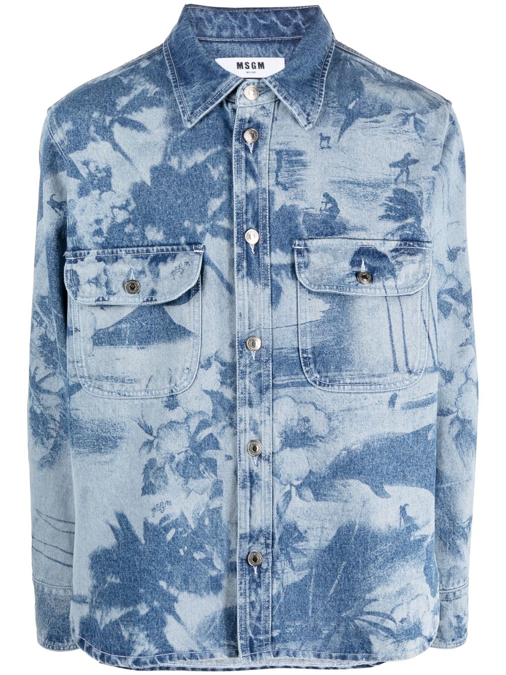 MSGM palm tree-print cotton shirt - Blue von MSGM