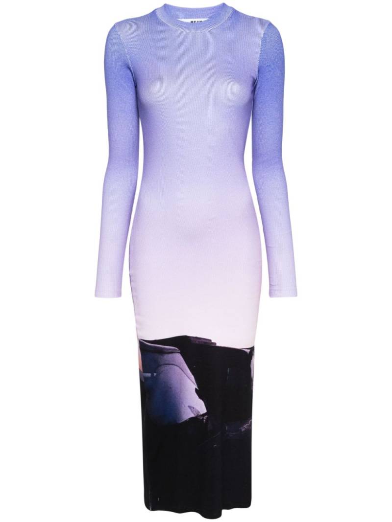 MSGM photograph-print ribbed dress - Blue von MSGM