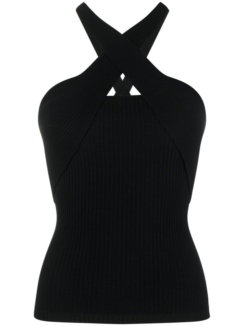 MSGM ribbed-knit crossover-strap top - Black von MSGM