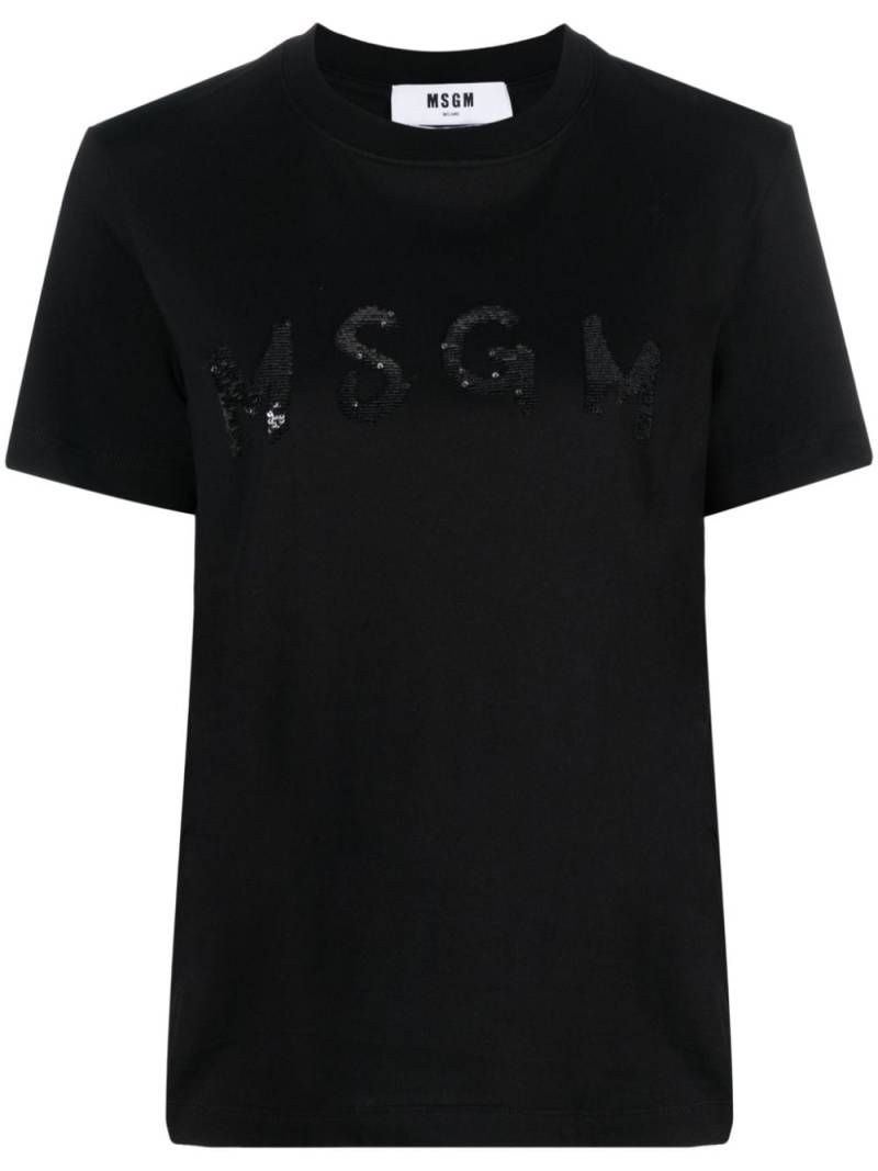 MSGM sequin-logo cotton T-shirt - Black von MSGM