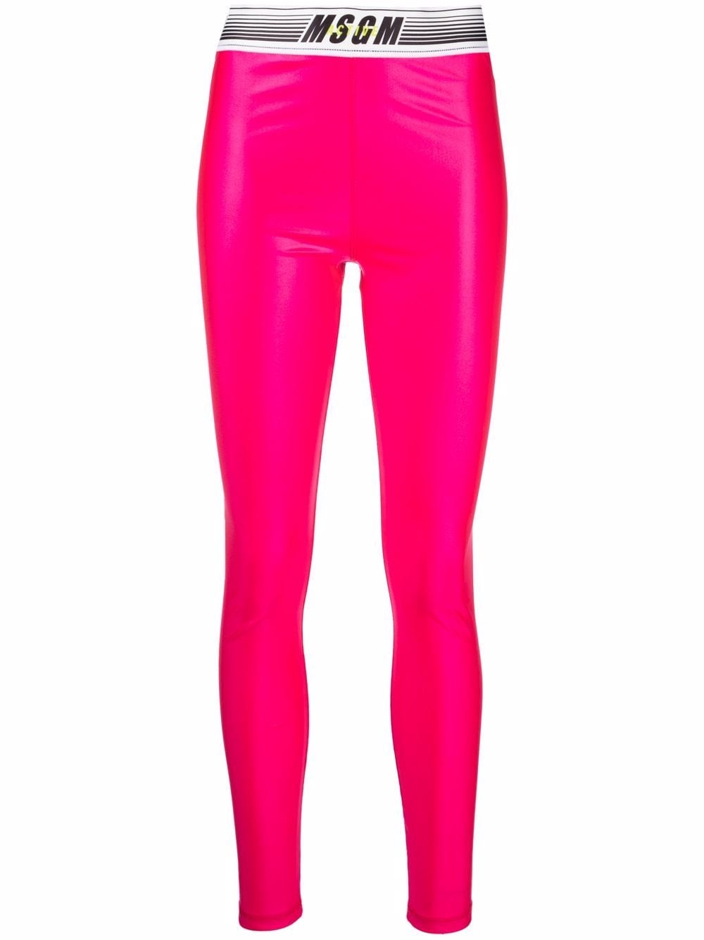 MSGM shiny logo-waist leggings - Pink von MSGM
