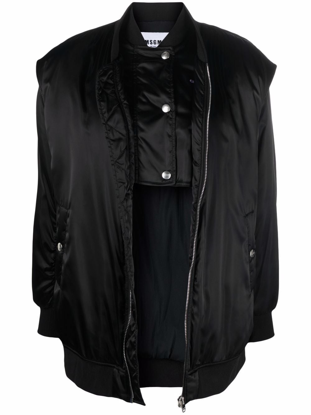 MSGM slogan-print zip-up layered bomber jacket - Black von MSGM