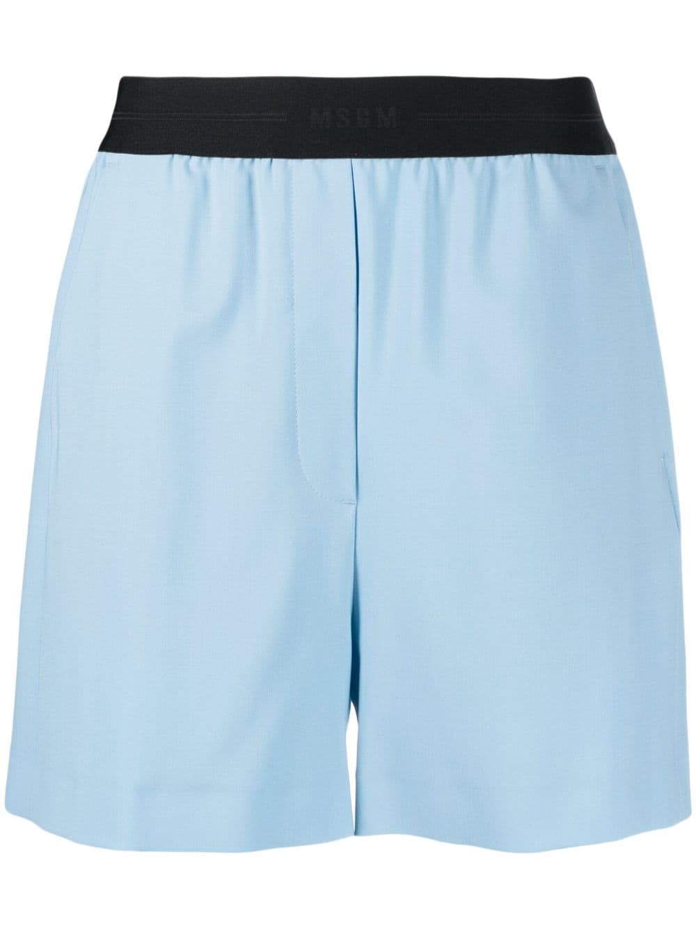 MSGM stretch-wool logo-waistband shorts - Blue von MSGM