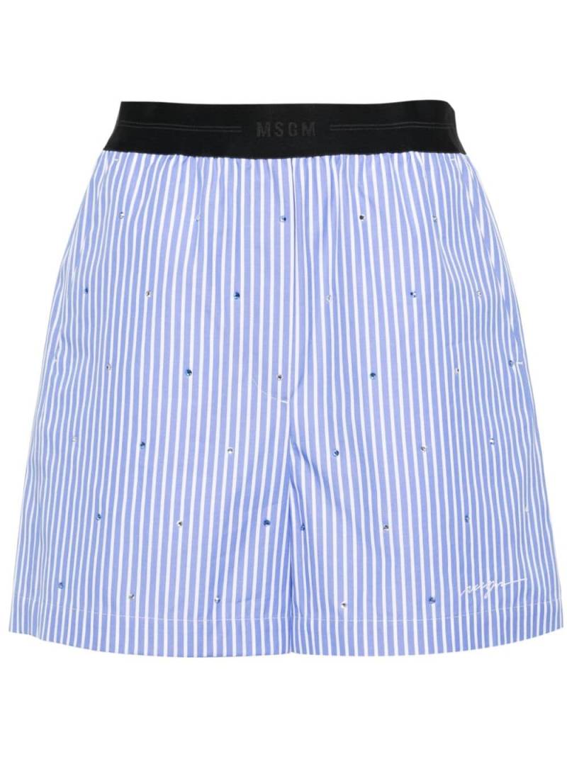 MSGM striped rhinestone-embellished cotton shorts - Blue von MSGM