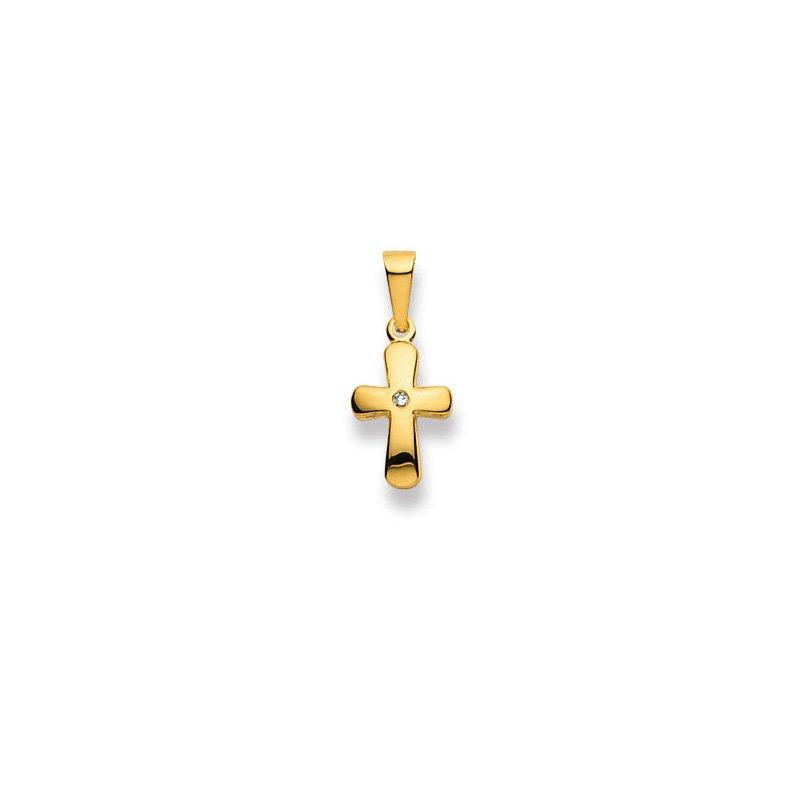 Anhänger Kreuz Gelbgold 750 Diamant 0.01ct. 20x9mm Damen Gelbgold ONE SIZE von MUAU Schmuck