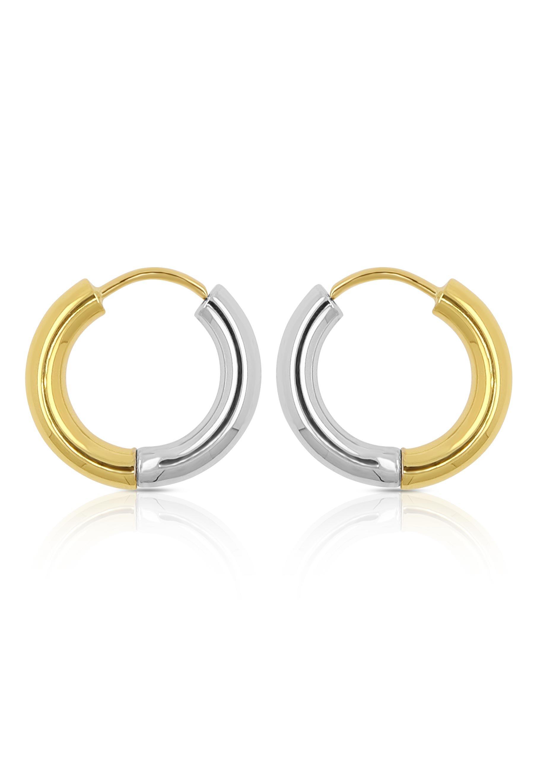 Creolen Bicolor Gelb-/weissgold 750 Runddraht 16mm Damen Gelbgold 16mm von MUAU Schmuck