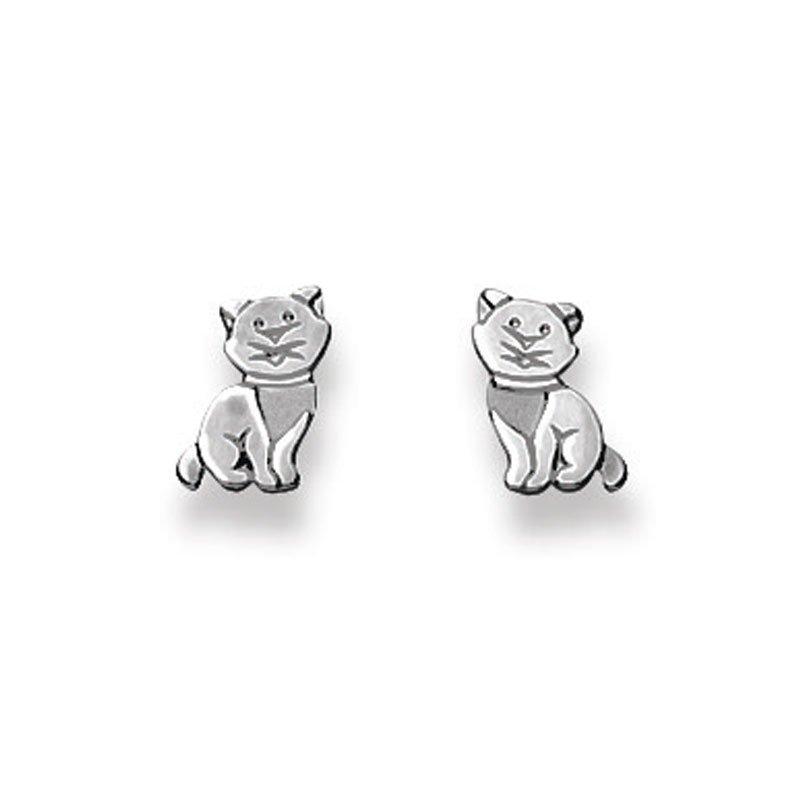 Ohrstecker Katze Weissgold 750, 8x6mm Damen Silber ONE SIZE von MUAU Schmuck