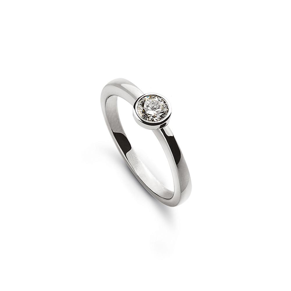 Solitär Ring Zargen-fassung Weissgold 750, Brillant 0.15ct. Damen Silber ONE SIZE von MUAU Schmuck