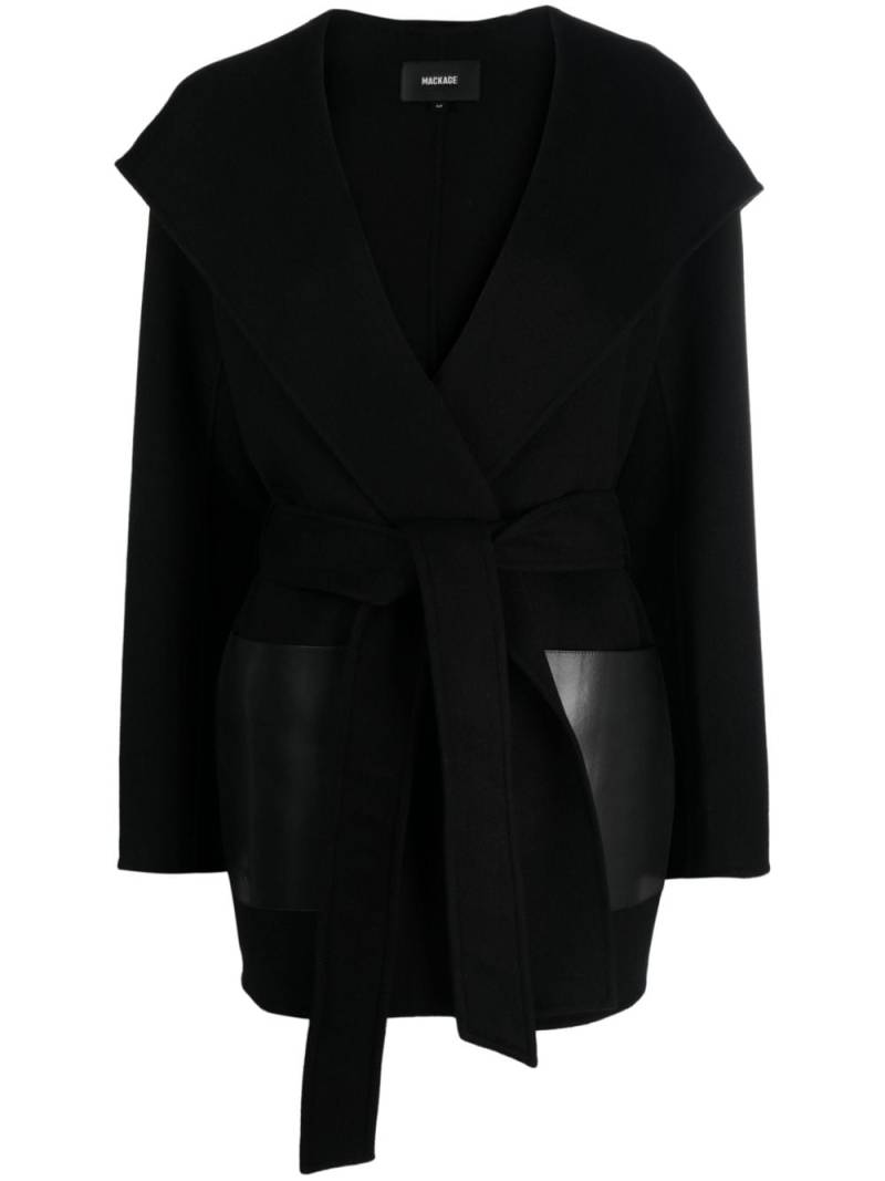 Mackage leather-pockets wool hooded coat - Black von Mackage