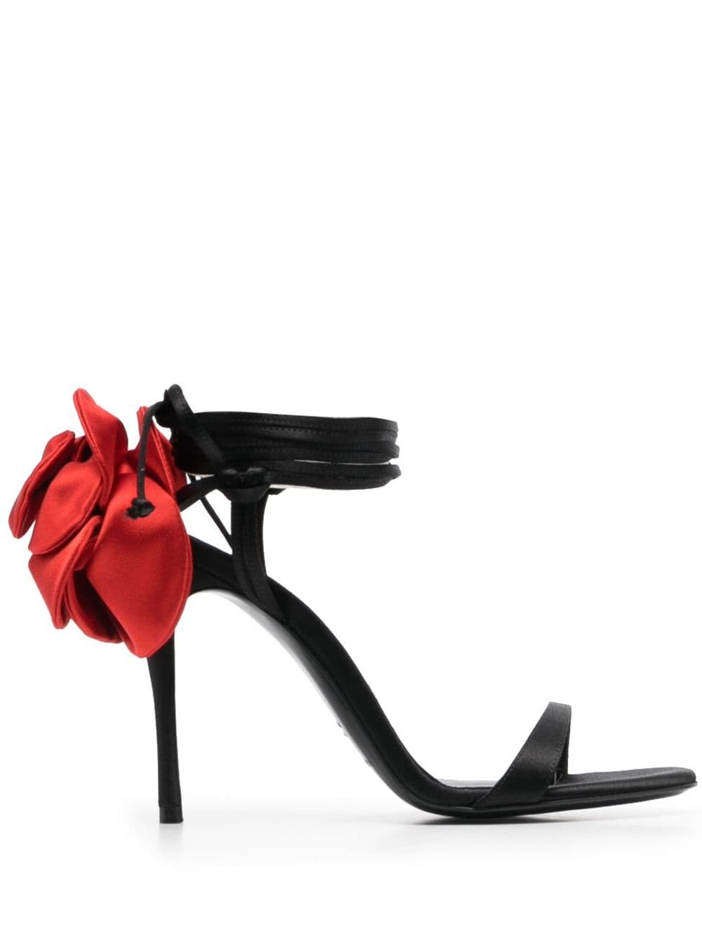 Magda Butrym 105mm rose-embellished satin sandals - Black von Magda Butrym