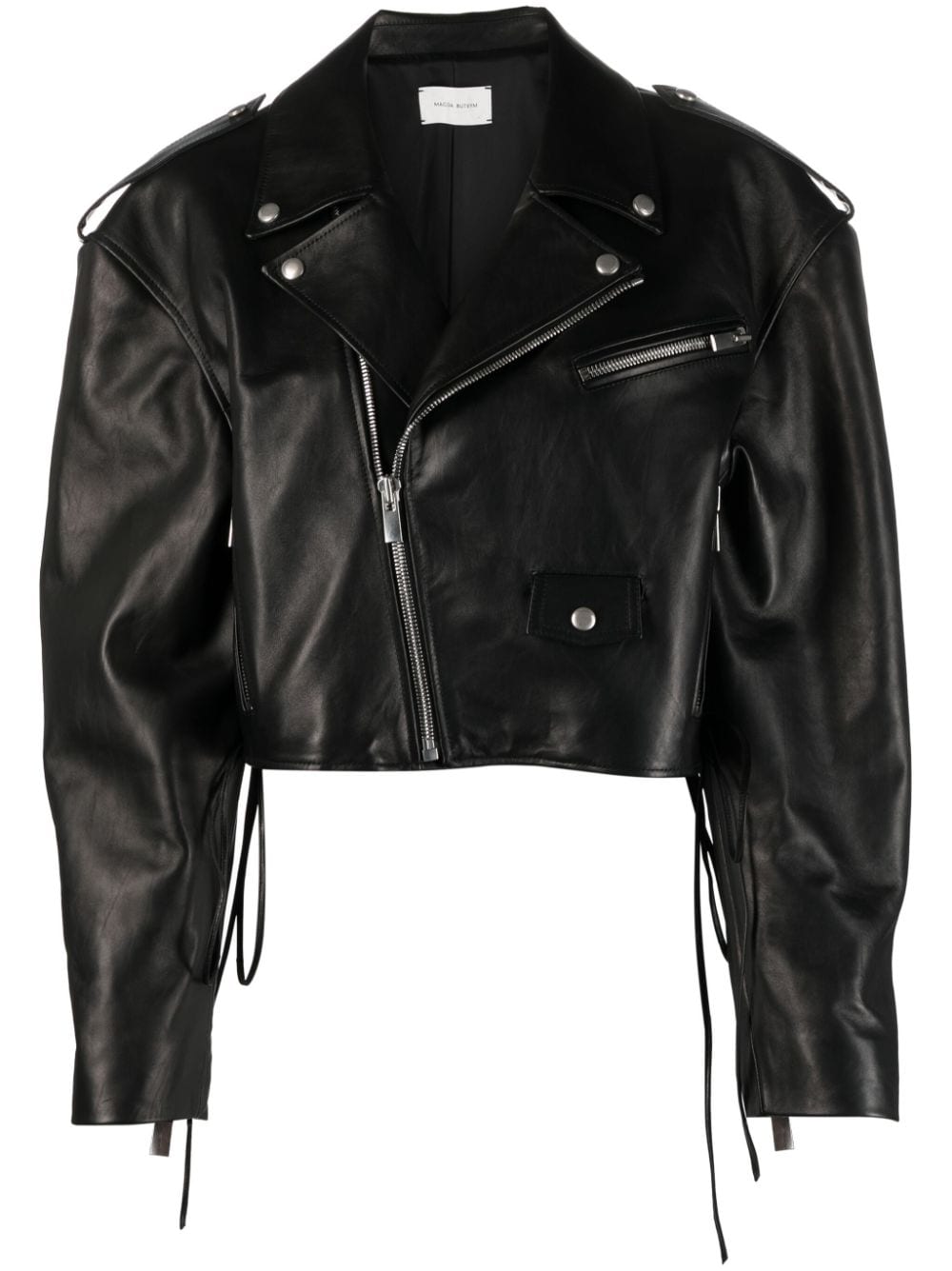 Magda Butrym cropped leather biker jacket - Black von Magda Butrym