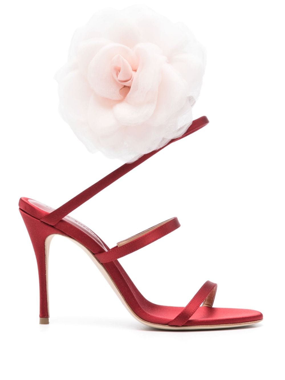 Magda Butrym 105mm floral-appliqué satin sandals - Red von Magda Butrym