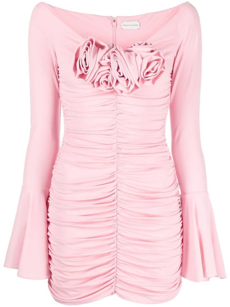 Magda Butrym rose-appliquéd ruched minidress - Pink von Magda Butrym