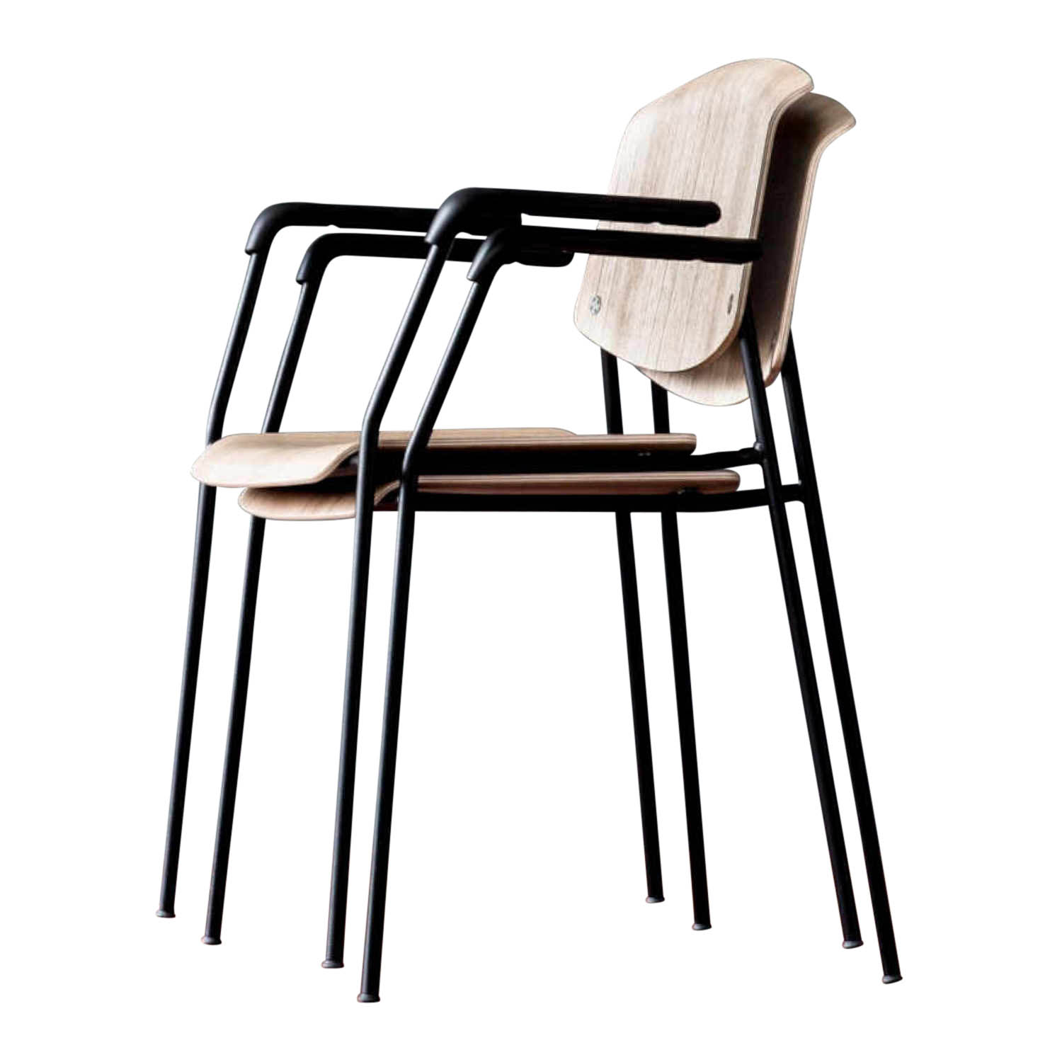 Pause Armchair Armlehnstuhl, Holz oak, black stained, Gestell tubular steel: powder lacquer in black, matt grained lacquer