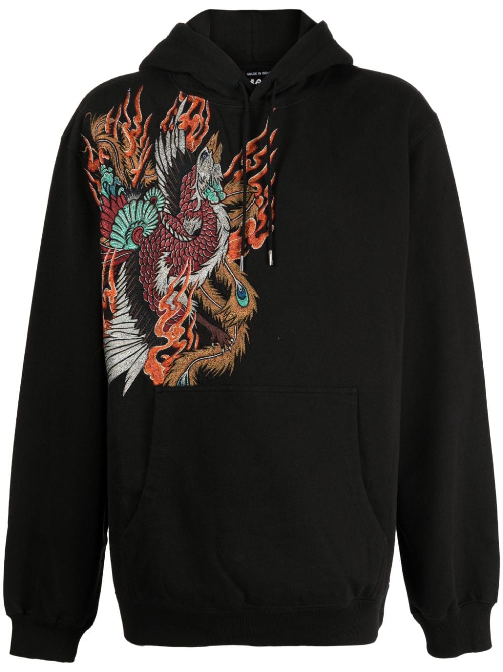 Maharishi Fire Phoenix-embroidered drawstring hoodie - Black von Maharishi