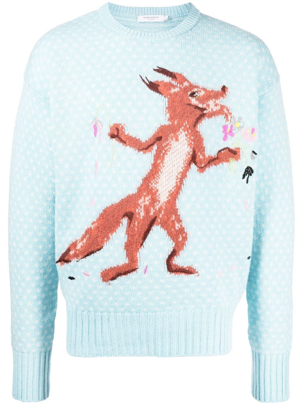 Maison Kitsuné Flower Fox intarsia-knit sweater - Blue von Maison Kitsuné