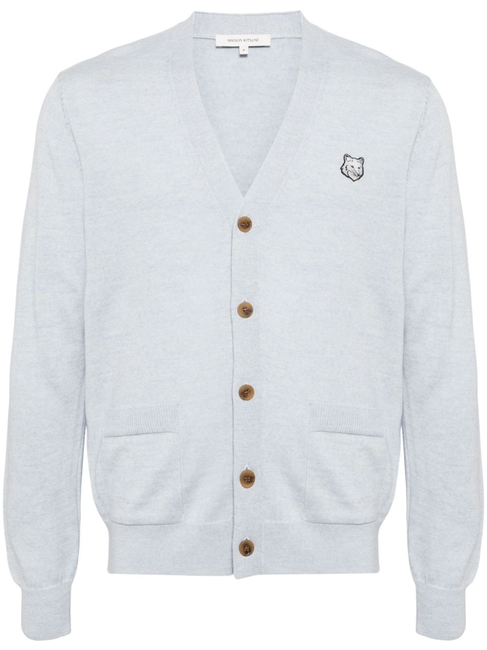 Maison Kitsuné Fox Head-appliqué wool cardigan - Blue von Maison Kitsuné