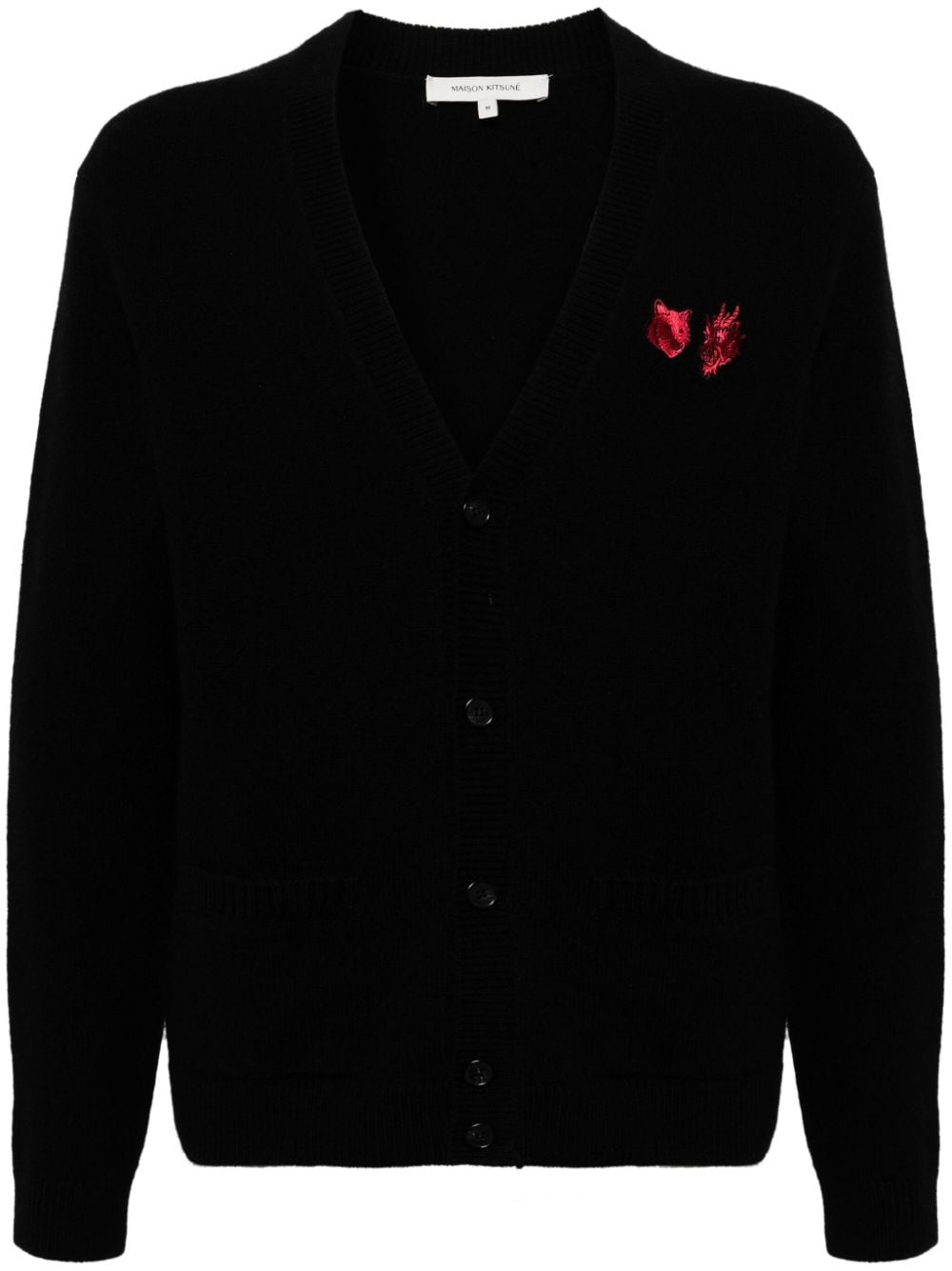 Maison Kitsuné Fox-logo wool cardigan - Black von Maison Kitsuné