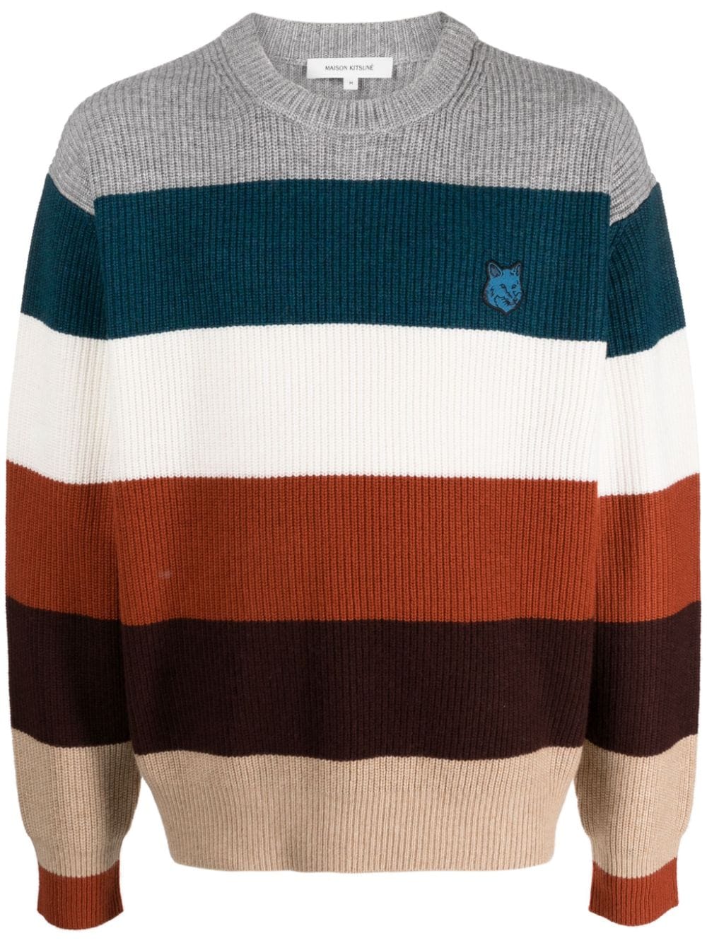 Maison Kitsuné Fox-patch striped jumper - Grey von Maison Kitsuné