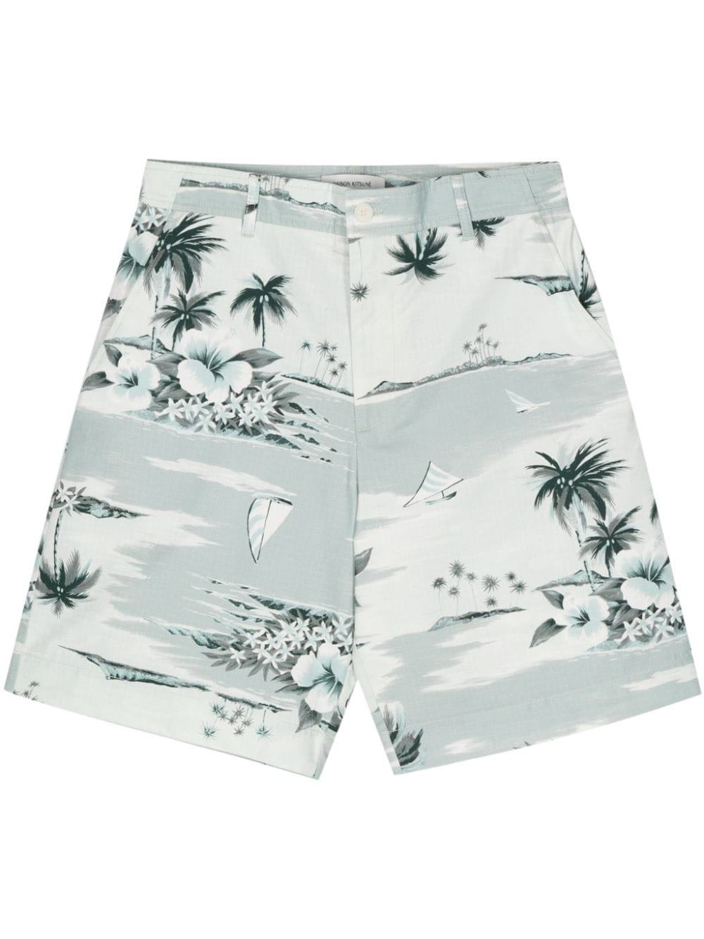 Maison Kitsuné Hawaiian Landscape-print deck shorts - Blue von Maison Kitsuné