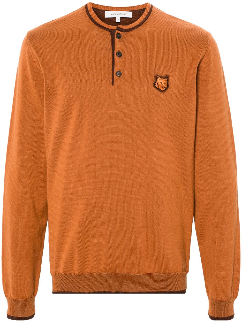 Maison Kitsuné Henley fox-patch jumper - Brown von Maison Kitsuné