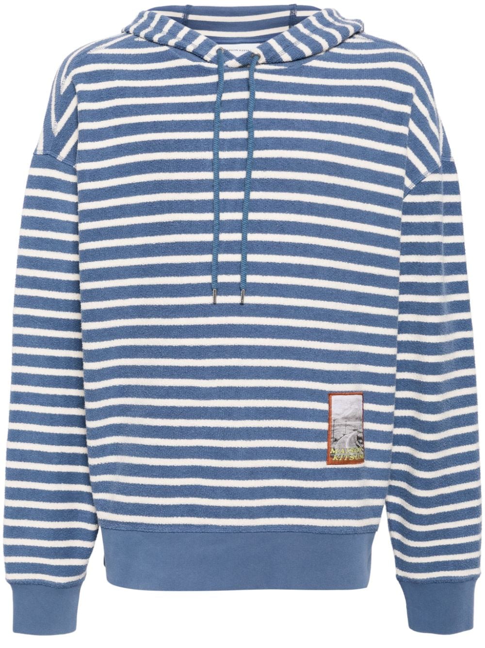 Maison Kitsuné appliqué-logo striped cotton hoodie - Blue von Maison Kitsuné