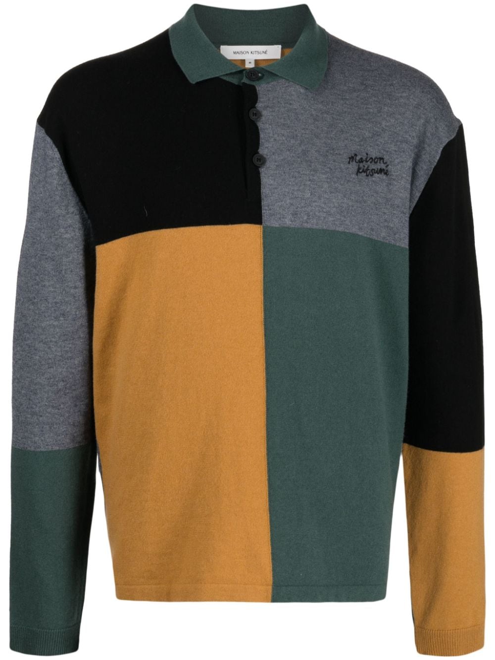 Maison Kitsuné colour-block knitted polo jumper - Green von Maison Kitsuné