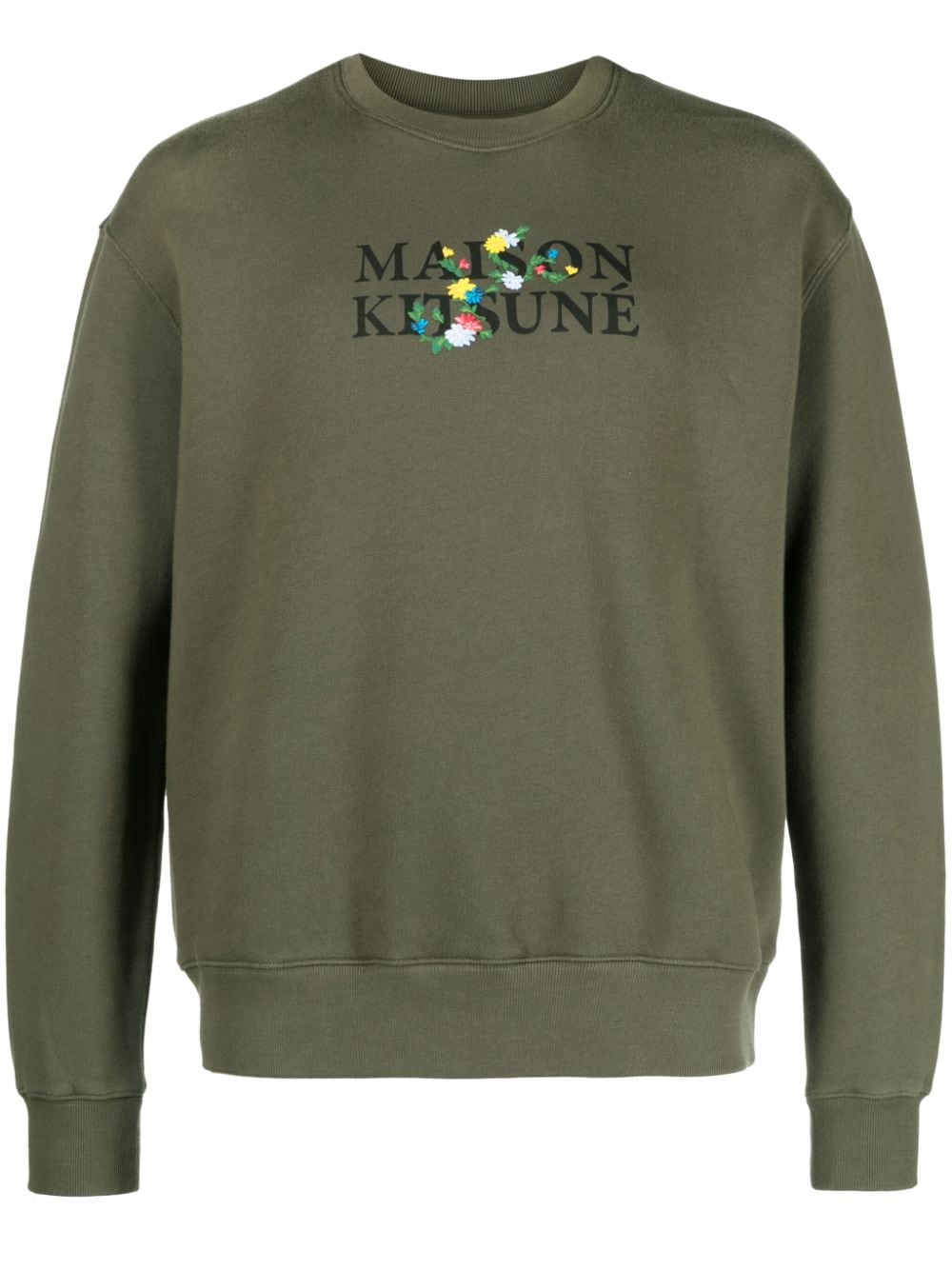 Maison Kitsuné floral-embroidered cotton sweatshirt - Green von Maison Kitsuné