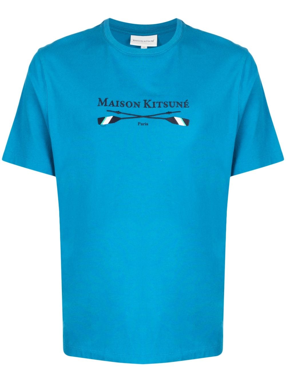 Maison Kitsuné logo-embroidered cotton T-shirt - Blue von Maison Kitsuné