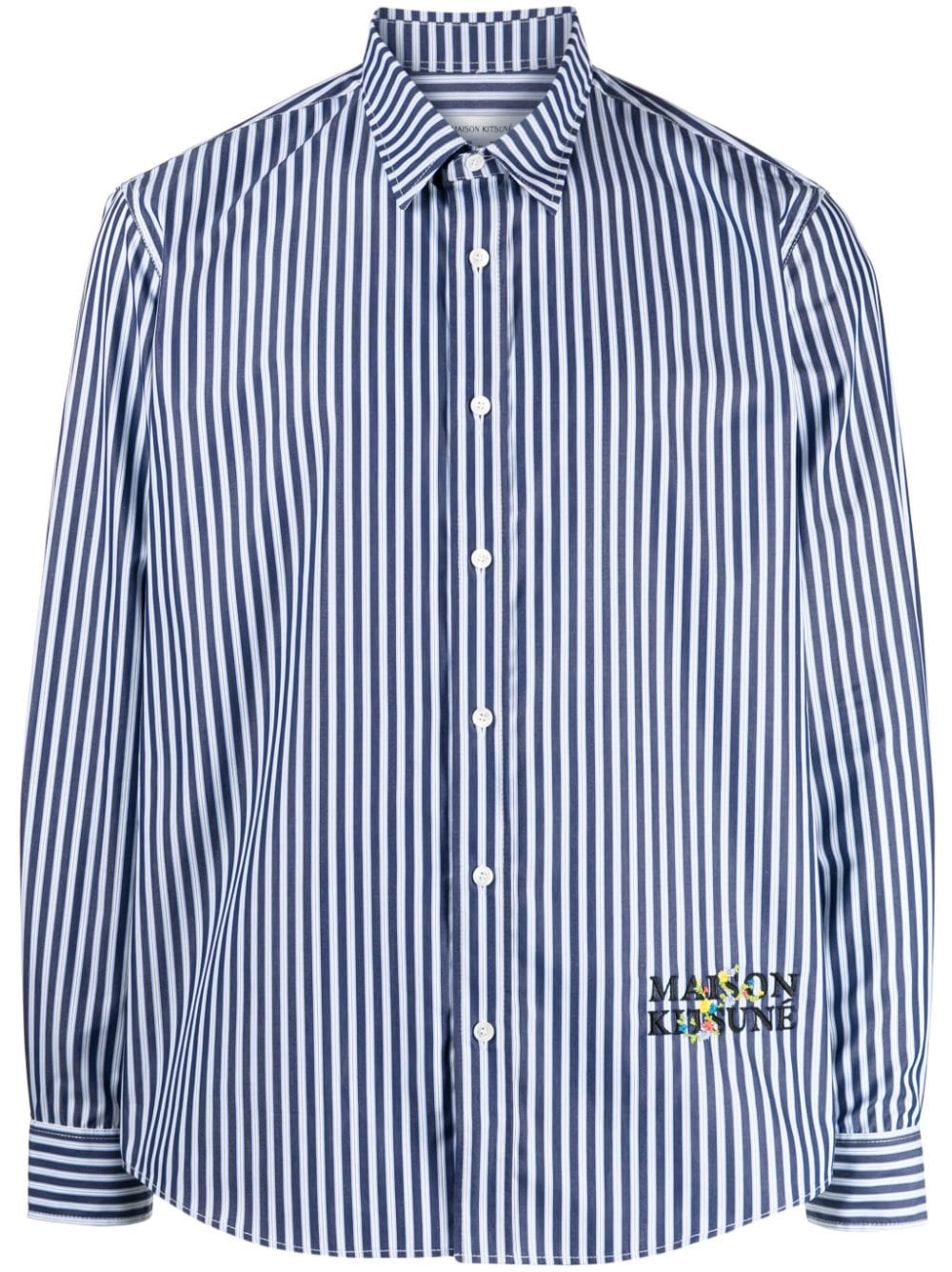 Maison Kitsuné logo-embroidered stripe-patterned shirt - Blue von Maison Kitsuné