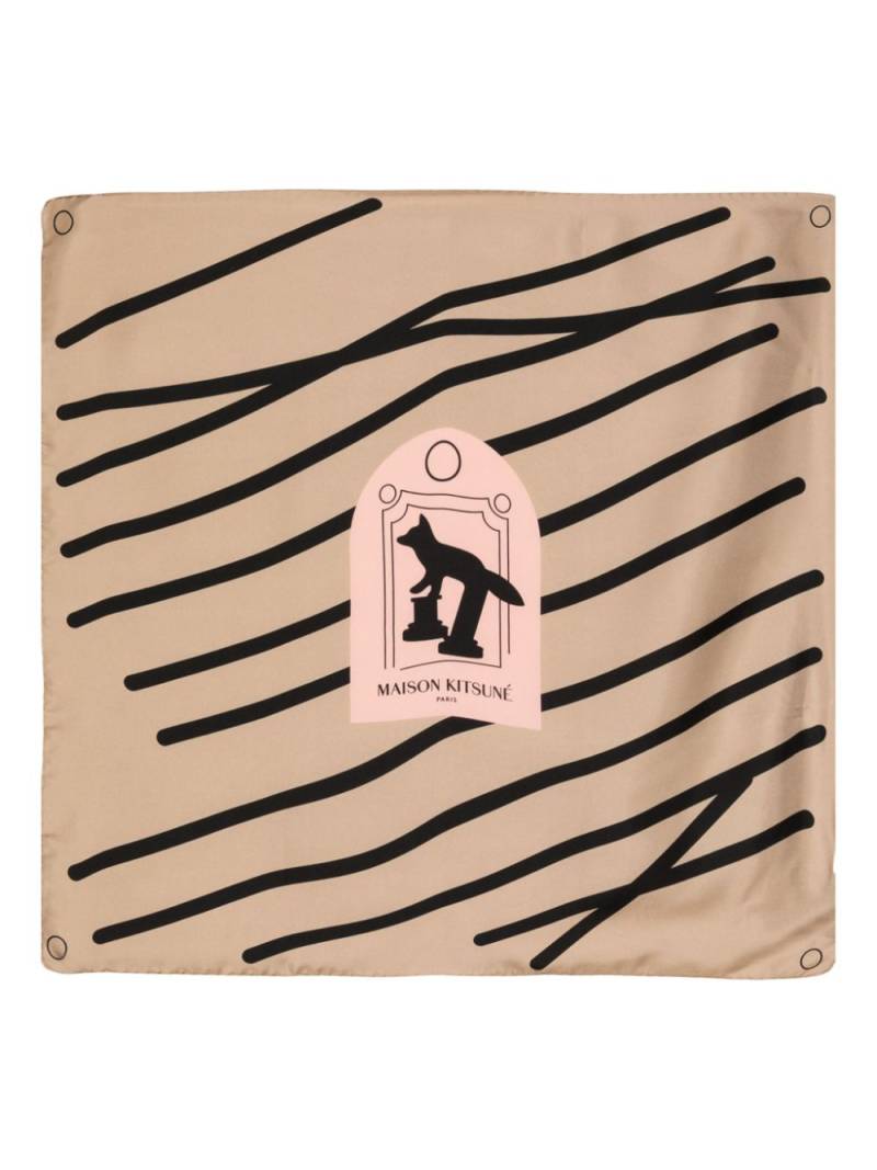 Maison Kitsuné logo-print silk scarf - Brown von Maison Kitsuné