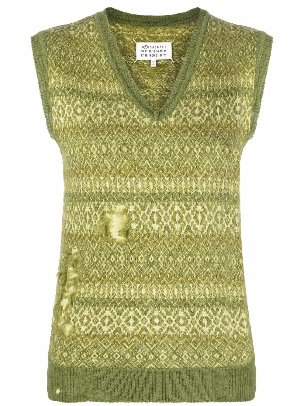 Maison Margiela Fair Isle distressed-effect knitted vest - Green von Maison Margiela