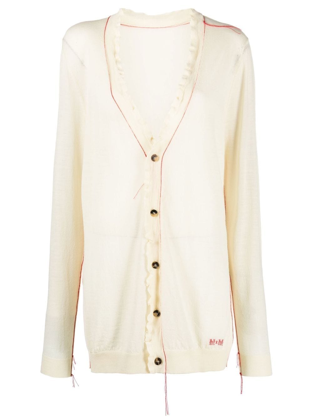 Maison Margiela contrast-stitch logo-embroidered cardigan - Neutrals von Maison Margiela