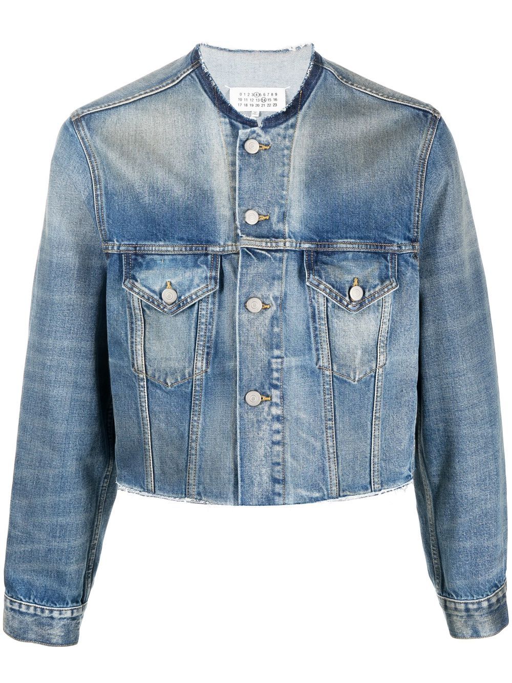 Maison Margiela collarless cropped denim jacket - Blue von Maison Margiela