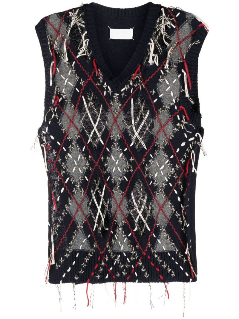 Maison Margiela cut-out intarsia-knit vest - Blue von Maison Margiela