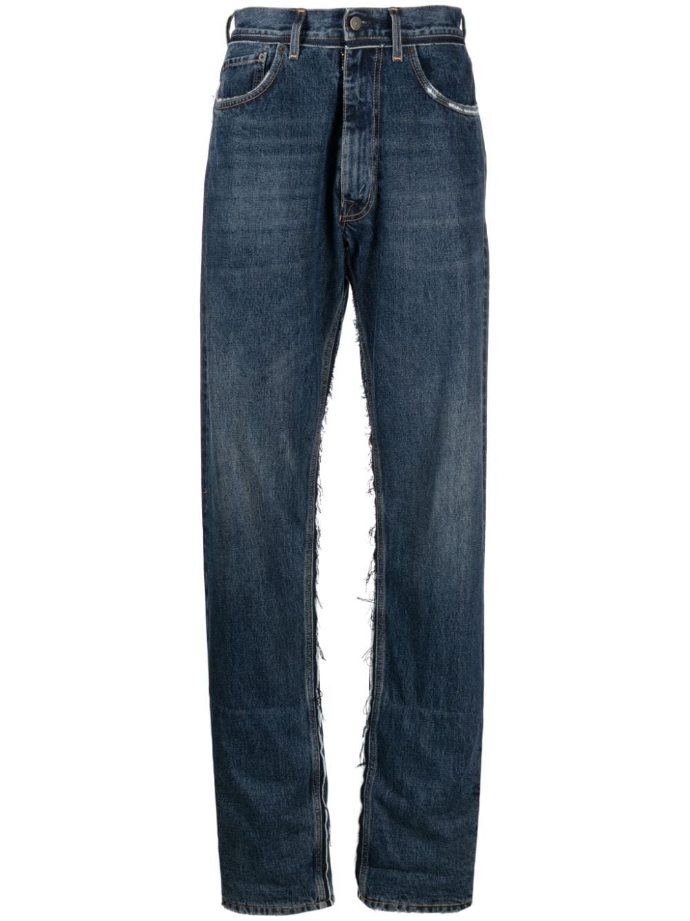 Maison Margiela logo-patch ripped-detailing wide-leg jeans - Blue von Maison Margiela