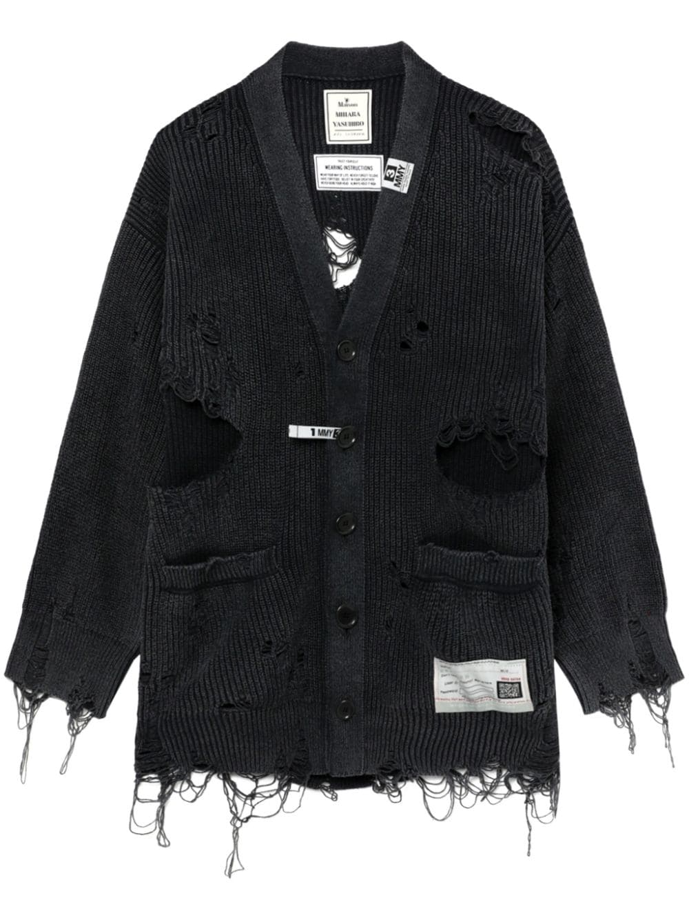 Maison Mihara Yasuhiro distressed V-neck cotton cardigan - Black von Maison Mihara Yasuhiro