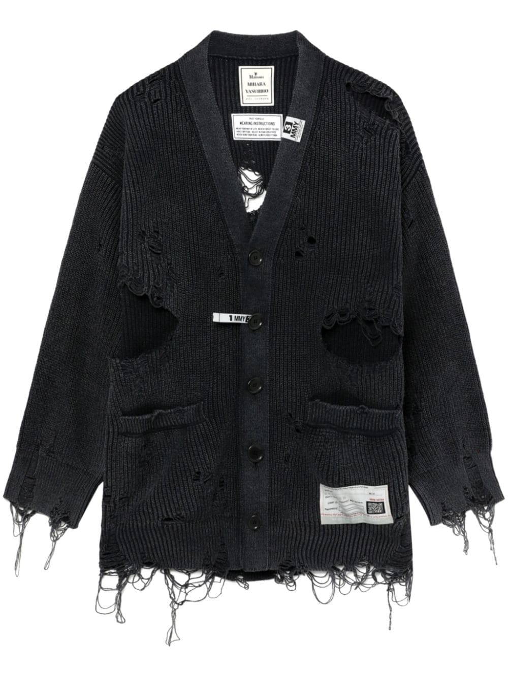 Maison MIHARA YASUHIRO distressed V-neck cotton cardigan - Black von Maison MIHARA YASUHIRO