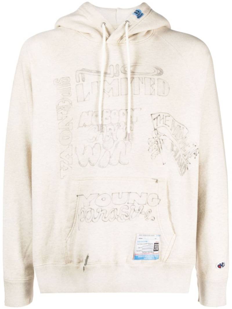 Maison Mihara Yasuhiro faux-collar slogan-printed hoodie - Neutrals von Maison Mihara Yasuhiro