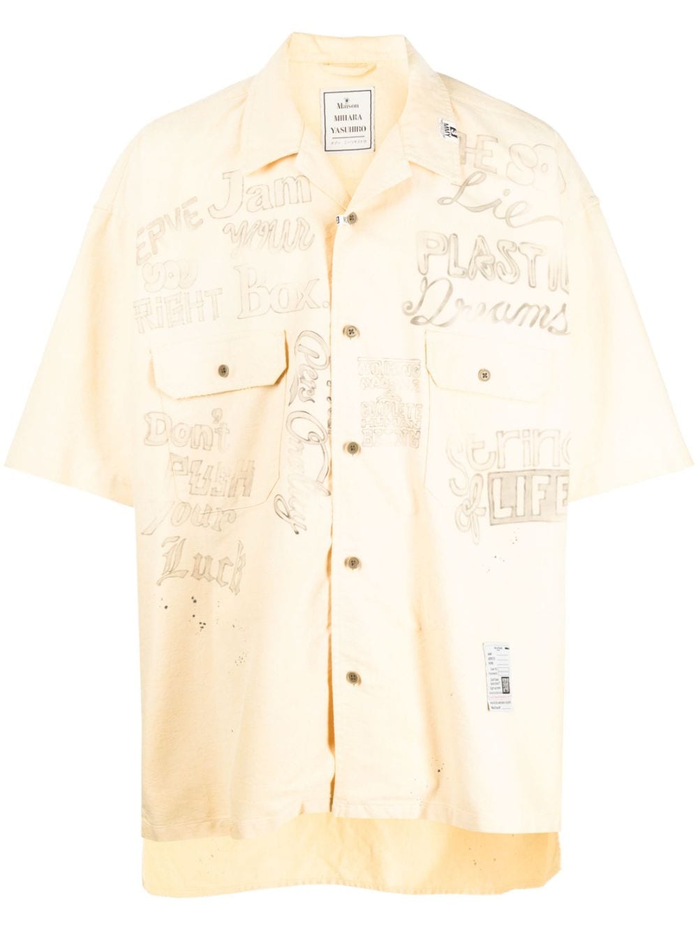 Maison Mihara Yasuhiro graphic-print short-sleeved cotton shirt - Orange von Maison Mihara Yasuhiro