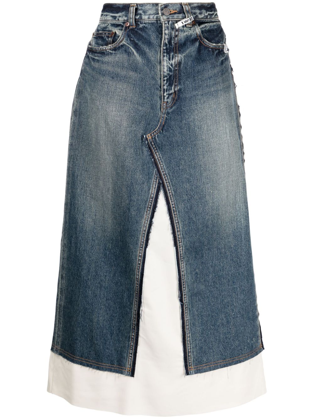 Maison MIHARA YASUHIRO layered denim flared skirt - Blue von Maison MIHARA YASUHIRO