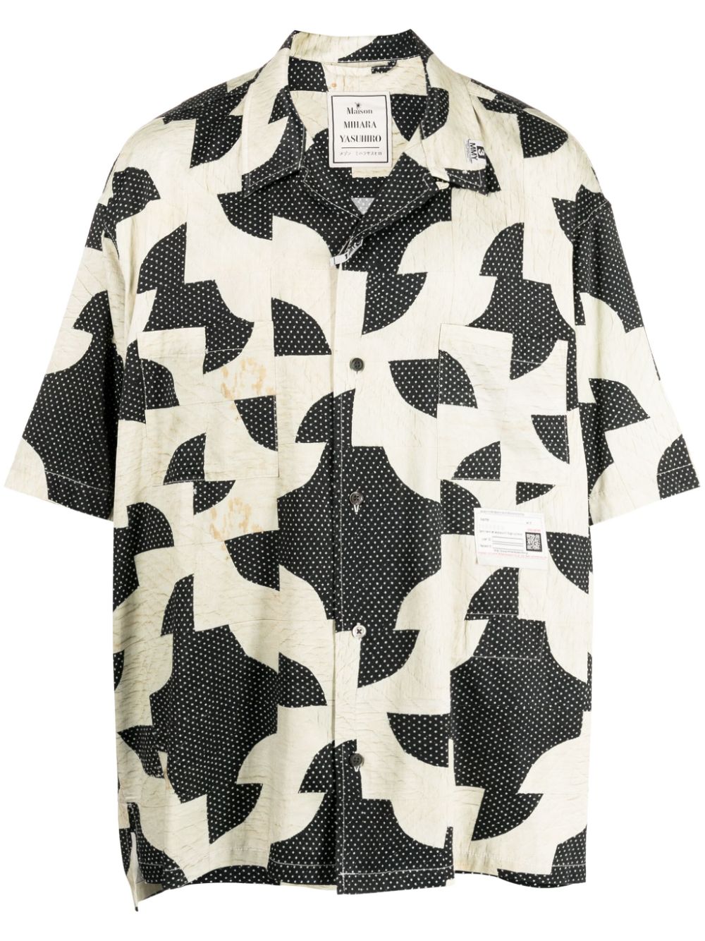 Maison Mihara Yasuhiro patchwork-pattern cuban-collar shirt - Black von Maison Mihara Yasuhiro