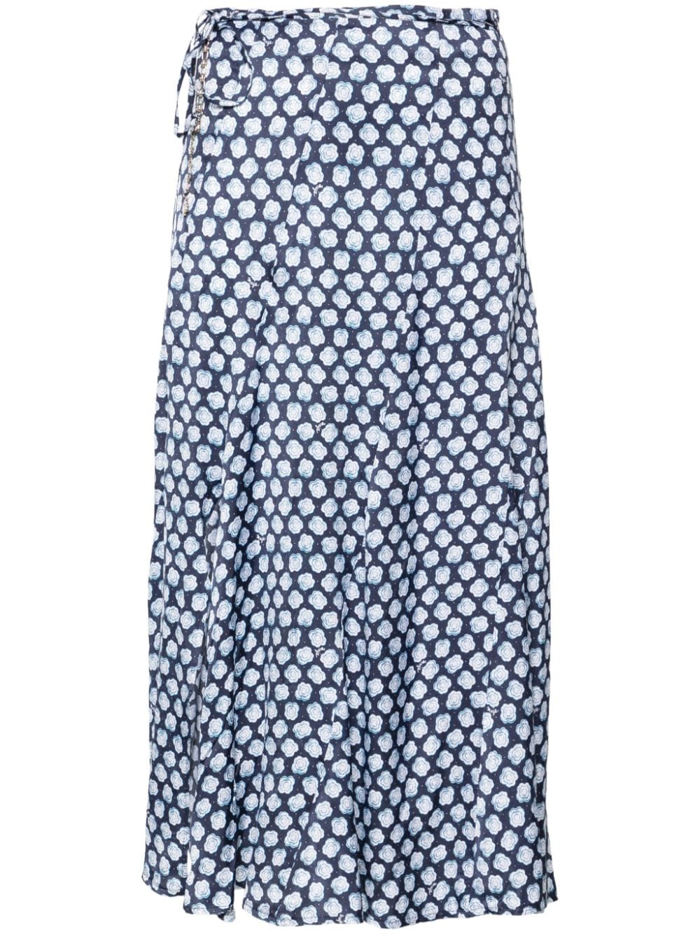 Maje Clover-print satin midi skirt - Blue von Maje