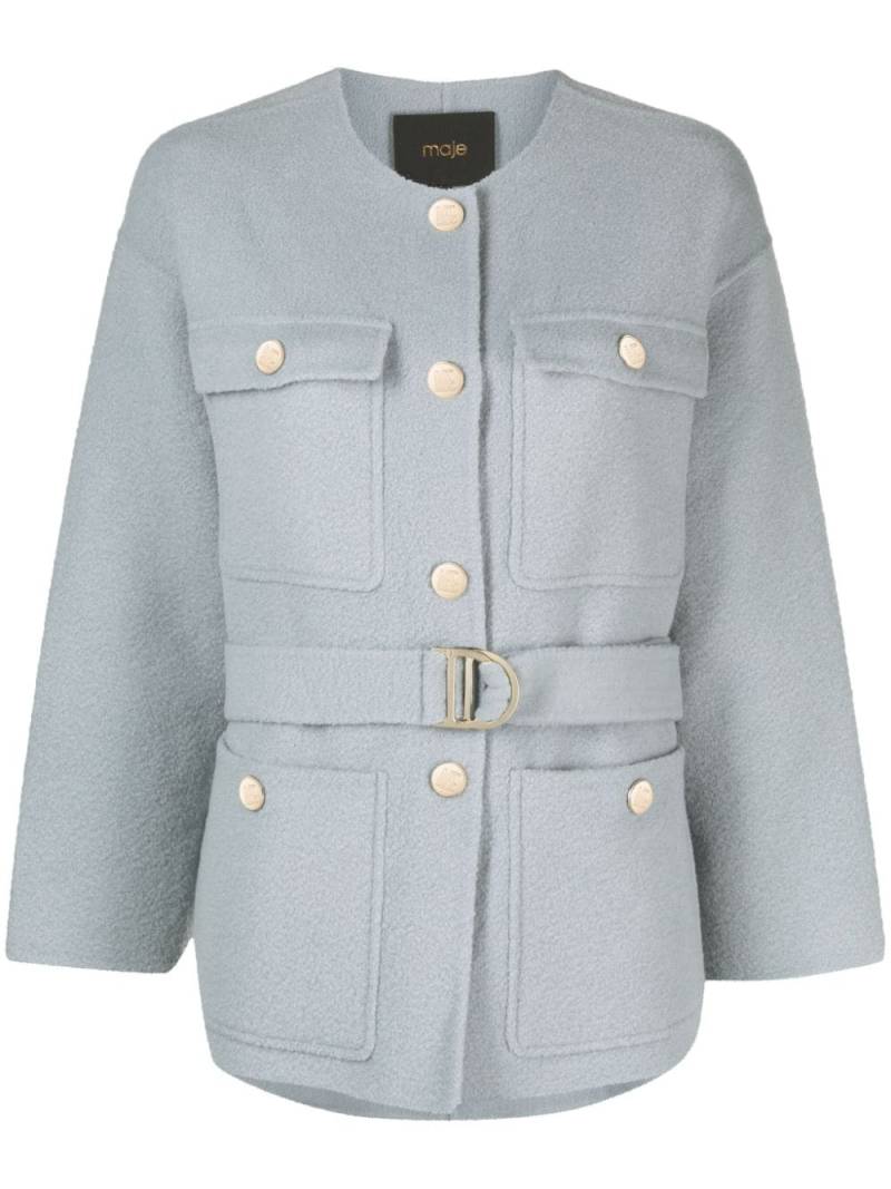 Maje belted brushed-effect jacket - Blue von Maje